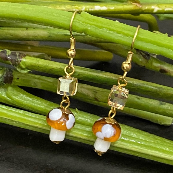 Handmade Mushroom Lampwork Beads Drop Earrings - Picture 4 of 8